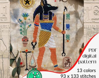 Anubis cross stitch pattern/ Egyptian mythology stitching, Underworld crossstitch chart, deity xstitch design