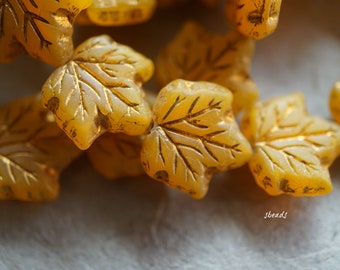 Vintage beads Art Deco Glass ceramic Orange Leaf Bead Supply Destash Antique Czech