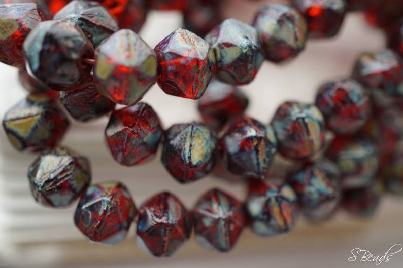 117-2s Beads Rugged Garnet English Cut Beads Czech Beads