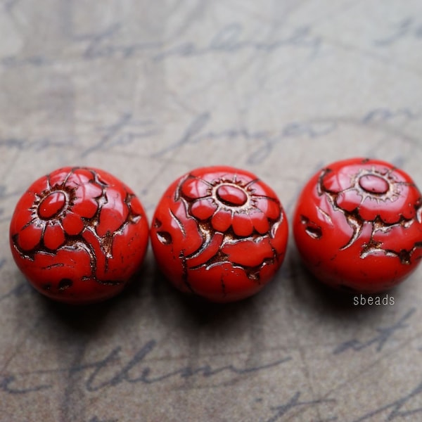 FREE SHIPPING Flower Beads Rose Beads Czech Beads Red Beads, 140-1sa