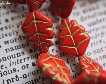 FREE SHIPPING Holiday Red, Leaf Beads, Czech Beads, 174-5, 182-1, 27-2sa