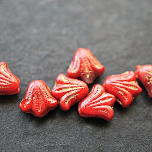 Red Lilly, Lilly Beads, Flower Beads, Czech Flower Beads, 119-4s
