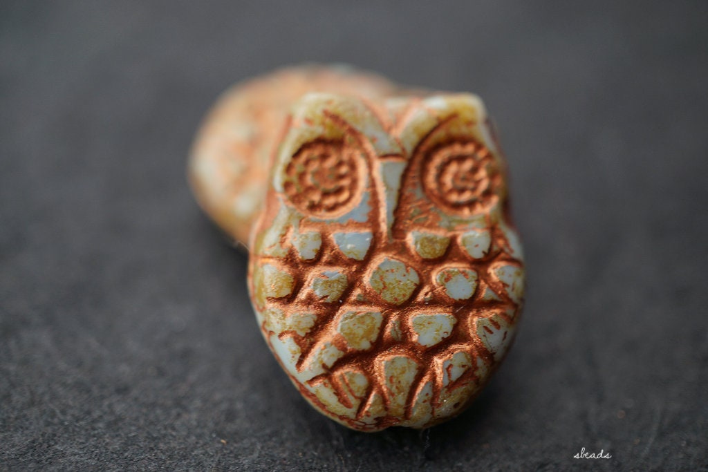 Pink Owl, Owl Beads, Czech Beads,128-3s