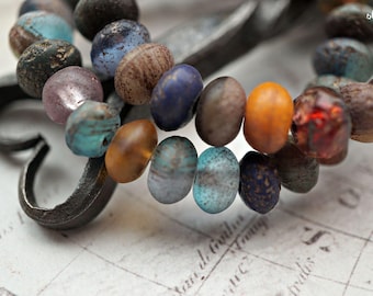 Czech Glass Rondelle Beads, Matte Mosaic Mix, Handcrafted Artisan (7-8x5-6mm)