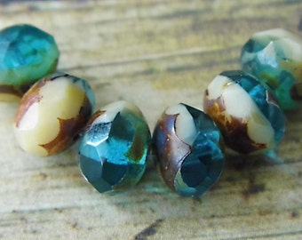Ivory Green Beads, Rondelle Beads, Czech Beads, Beads, 27-2sb