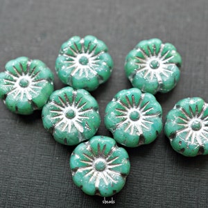 NEW.Silver Green, Flower Beads, Czech Beads, Beads, 184-5sb