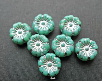 NEW.Silver Green, Flower Beads, Czech Beads, Beads, 184-5sb