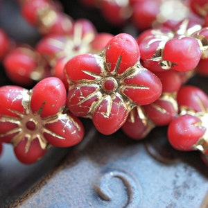 FREE SHIPPING Fall Red, Wildflower Beads, Czech Beads, Beads, 163-4saa