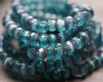 FREE SHIPPING Mediterranean Aqua, Rondelle Beads, Czech Beads, Beads