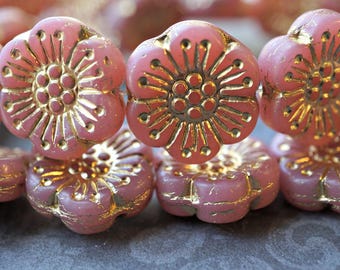 ローズフラワー チェコガラスビーズ 18 mm 7 個 - 虹色ピンク