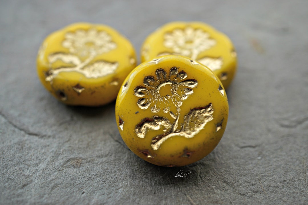 Golden Daisy, Flower Beads, Czech Beads, Beads,905sa Etsy