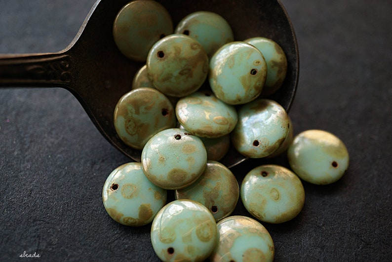 Czech Beads 78-1s Beads Mint Picasso,Coin Beads