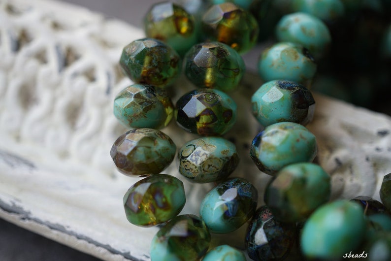 Czech Beads Turquoise Deep Blue 55-3s Rondelle Beads Beads