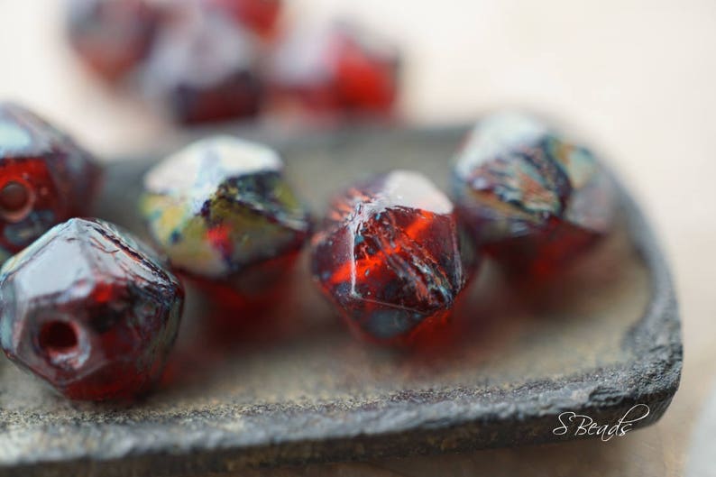 117-2s Beads Rugged Garnet English Cut Beads Czech Beads