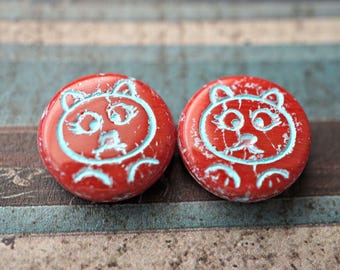 FREE SHIPPING New Beads, Charming Red Kitty, Czech Beads, Animal Beads, Beads