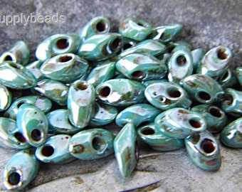 Aqua Green, Dangle Beads, Czech Beads, Magatama Beads, Beads, 25-1sb
