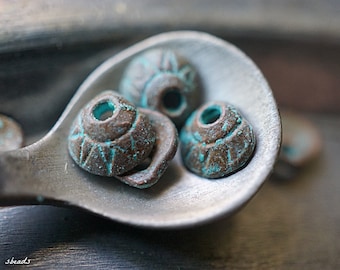 Mykonos Shell Charms, Cast Metal Beads, Light Green Patina (6mm)