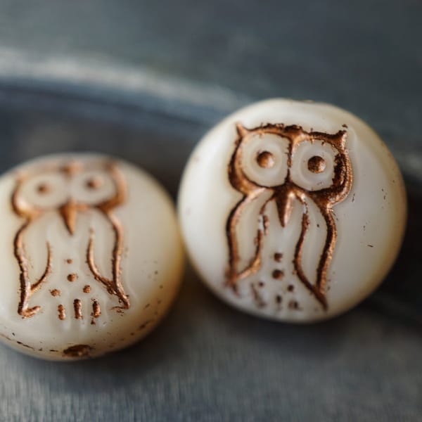 Ivory Owl, Owl Beads, Czech Beads, Beads, 49-2sb