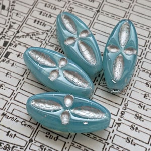 FREE SHIPPING Aqua Blue, Oval Beads, Czech Beads, Beads, 35-1sa