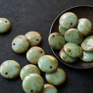 Mint Picasso,Coin Beads, Czech Beads, Beads, 78-1sr