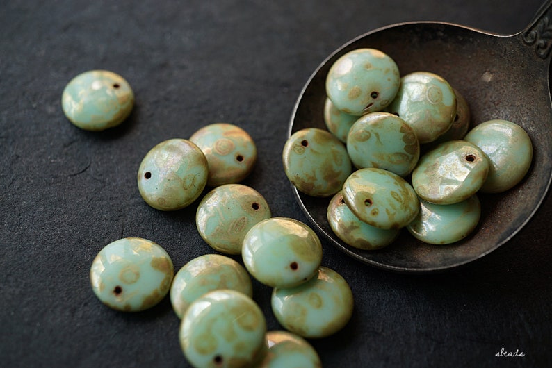 Czech Beads 78-1s Beads Mint Picasso,Coin Beads
