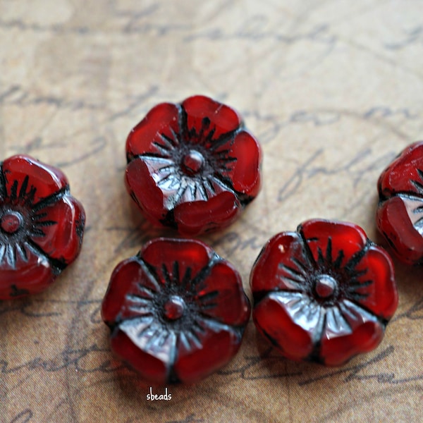 NEW Vintage Red, Flower Beads, Czech Beads, Beads, 187-3sa