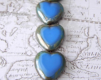 Blue Heart, Heart Beads, Czech Beads, Beads, 137-5sb