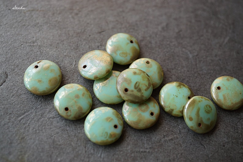 Czech Beads 78-1s Beads Mint Picasso,Coin Beads