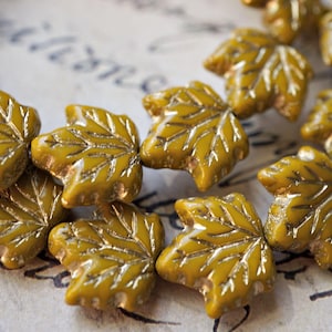 FREE SHIPPING Golden Yellow, Leaf Beads, Czech Beads, Beads