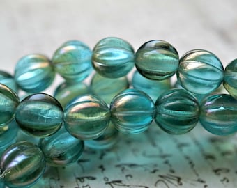 FREE SHIPPING Celsian Beads, Czech Beads, Melon Beads, Beads