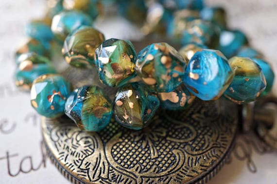 FREE SHIPPING Sunlit Tide, Czech Glass Baroque Beads
