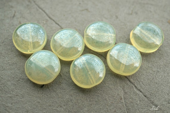 10pcs mm MARBLE GLASS MELON SEED OBLONG FLAT ROUND BEADS - 14