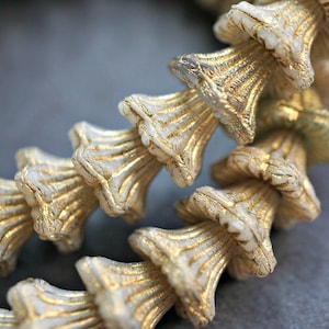 FREE SHIPPING Golden Bells, Flower Beads, Czech Beads, Beads, 5-4sa
