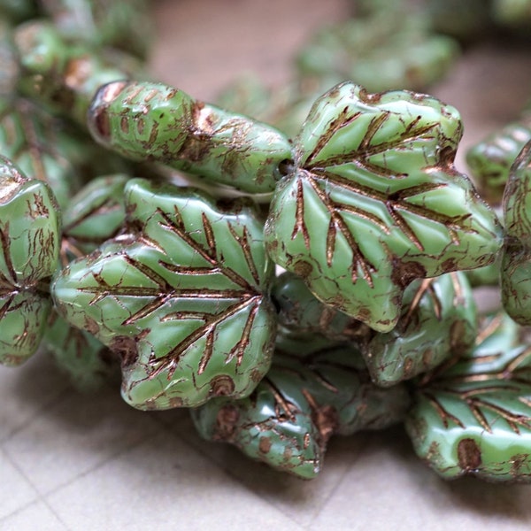 NEW Savannah Green, Leaf Beads, Czech Beads, 15-3, 10-5sa