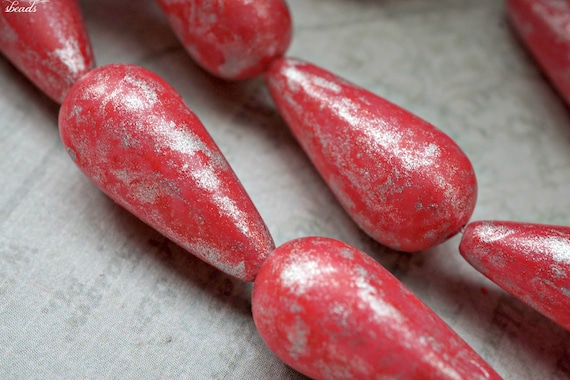 FREE SHIPPING Fuchsia Drops, Teardrop Beads, Czech Beads, Beads