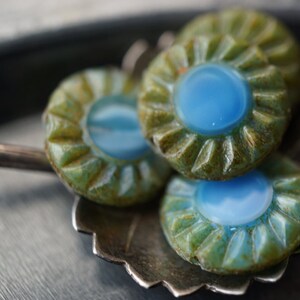 FREE SHIPPING Blue Sunflowers, Flower Beads, Czech Beads, Beads, 15-2sa