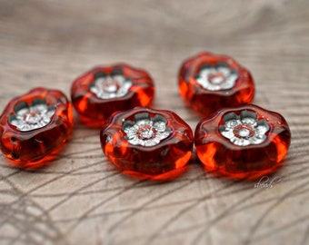 Fiery Red Oval Czech Glass Beads, Faceted Statement Jewelry Supplies