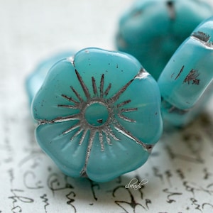 NIEUW..Aqua Blooms, Flower Beads, Czech Beads, Beads, 174-3sa