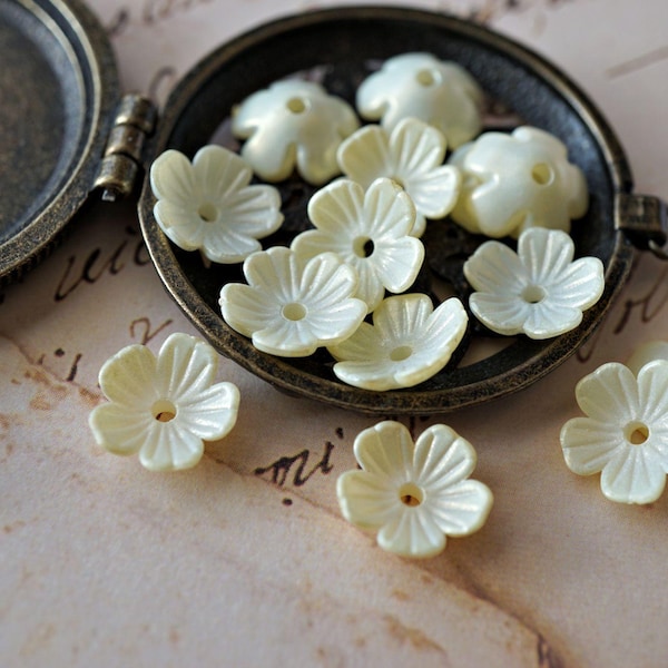 Cuentas acrílicas amarillas con forma de flor, flores de campana (4 unidades)