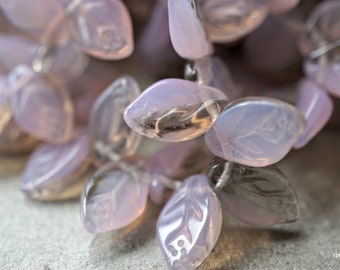 Pink Gray, Leaf Beads, Czech Beads, 170-1s