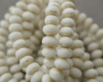 FREE SHIPPING Heavenly White, Rondelle Beads, Czech Beads, Beads, 77-3sa