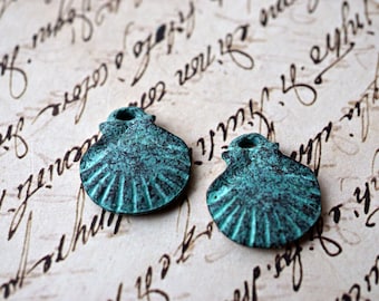 Patina Shell Charms, Bluish Green Mykonos Beads (2pcs)