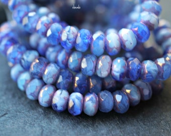 FREE SHIPPING Heavenly Blues, Rondelle Beads, Czech Beads, Beads, 180-5sa