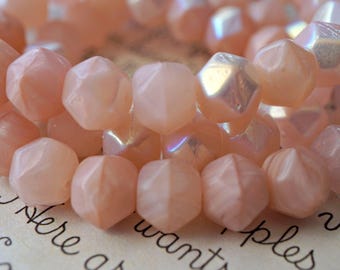Tsjechische glaskralen van 10 mm, zijdezacht roze, matte en glanzende afwerking (2 stuks)