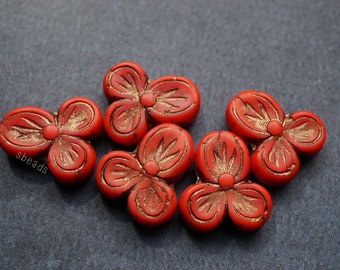 FREE SHIPPING Czech Beads Czech Flower Red Beads New Beads, 218-3sa