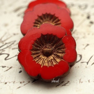 FREE SHIPPING Red Beauties, Flower Beads, Czech Beads, 137-3sa
