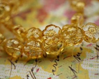 NEW..Yellow Flowers, Flower Beads, Czech Beads, Beads, 97-1sa