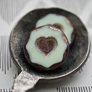 FREE SHIPPING Minty Heart, Heart Beads, Czech Beads, 157-3sa