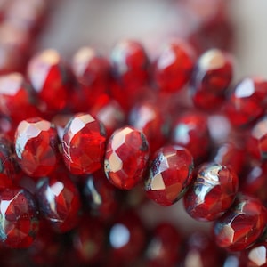FREE SHIPPING Deep Red, Rondelle Beads, Czech Beads, Beads, 119-4, 129-5sa