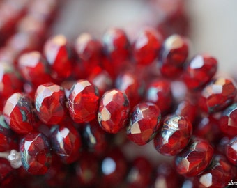 Rouge profond, Perles rondelles, Perles tchèques, Perles, 119-4s